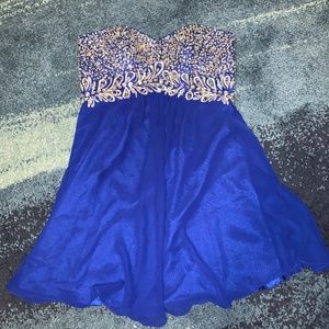 Size 6 Blue Strapless Cocktail Dress
